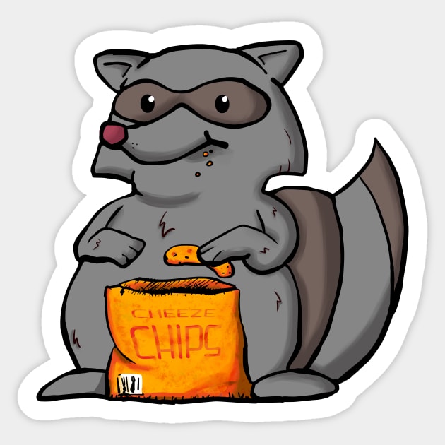 Chubby Raccoon with Cheesy Chips Sticker by jw608